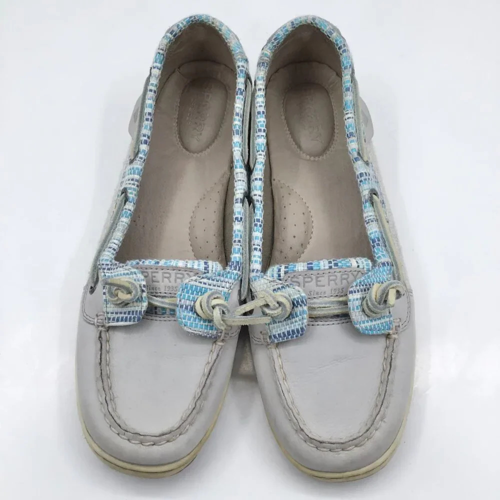 Women's Sperry Topsider Boat Shoes 8.5 Loafers Angelfish Rafia Slip On Blue Gray - Picture 2 of 14